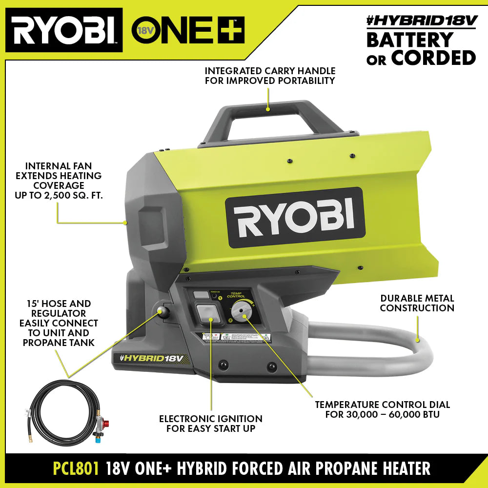 RYOBI ONE+ 18-Volt Cordless Hybrid Forced Air Propane (BRAND NEW)